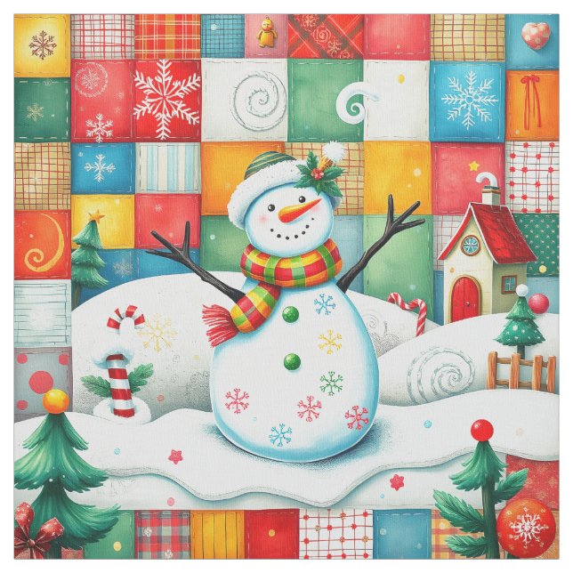 Tissu Patchwork de Noël bonhomme de neige aspect quilt (Échantillon)