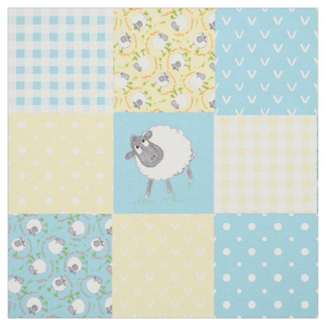 Tissu patchwork faux moutons gallois bleu jaune gi (Échantillon)