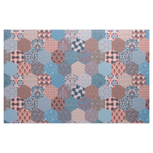 Tissu Patchwork Hexagons Cornflower et Rose (Fat Quarter)