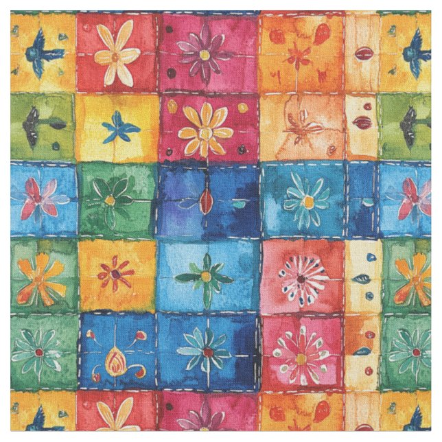 Tissu Patchwork Picado à motifs floraux de courtepointe (Fermer)