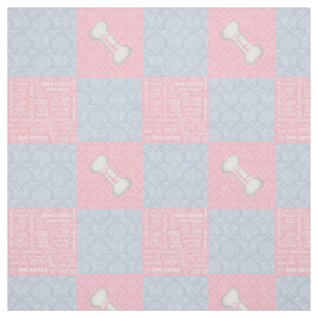 Tissu Patchwork rose et bleu Damask avec nom (Échantillon)