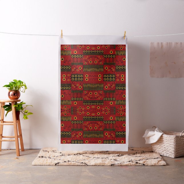 Tissu patchwork tribal rouge africain ensoleillé  (In Situ)