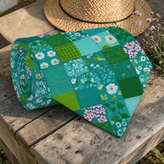 Tissu patchwork vert cravate personnalisée (Créateur téléchargé)