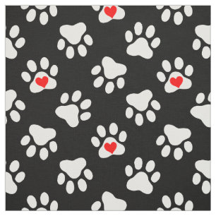 Tissu Pâtes de chien mignonnes noir et blanc avec Motif 