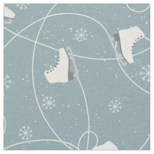 Tissu Patins à glace Snowflakes Ice Trails Blue Grey