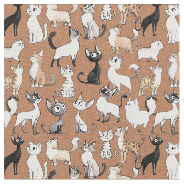Tissu Patte de chat drôle - terre cuite  (Fermer)