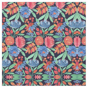 Tissu Pattern Artsy Coral Blue Floral Watercolor