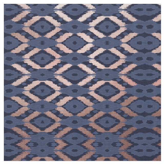 Tissu Patters de Bohemian Rose Gold Navy Blue Ikat (Fermer)
