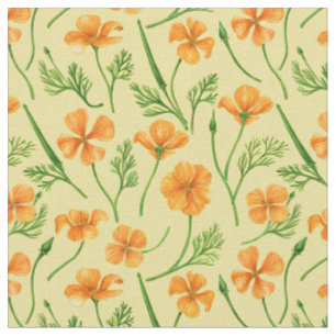 Tissu Pavot de Californie, fleurs d'été, orange wil