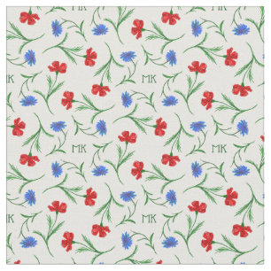 Tissu Pavot et Cornflower Léger Motif Floral Monogramme