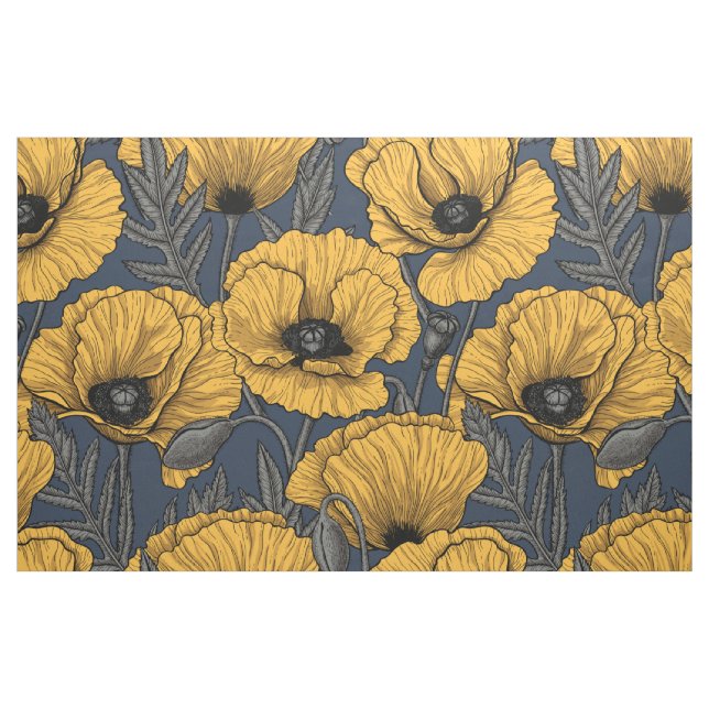 Tissu Pavot jaune sur la marine (Fat Quarter)