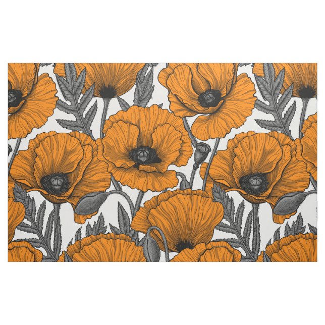 Tissu Pavot orange sur blanc (Fat Quarter)
