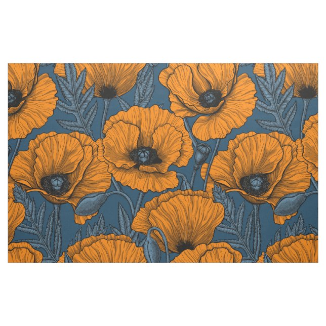 Tissu Pavot orange sur bleu foncé (Fat Quarter)