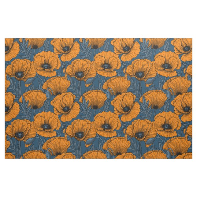 Tissu Pavot orange sur bleu foncé (Fat Quarter)