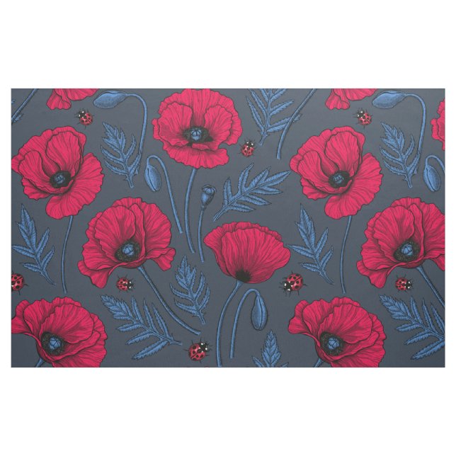 Tissu Pavot rouge et coccinelle bleu foncé (Fat Quarter)