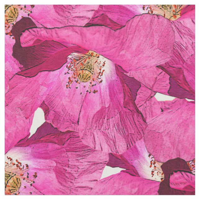 Tissu Pavots floraux motif rose. (Fermer)