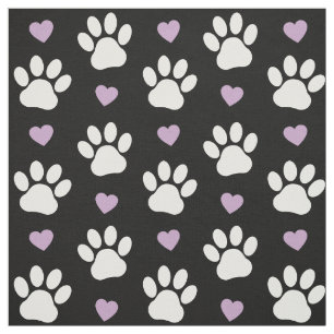 Tissu Paw Motif, Chien Paws, White Paws, Lilac Hearts
