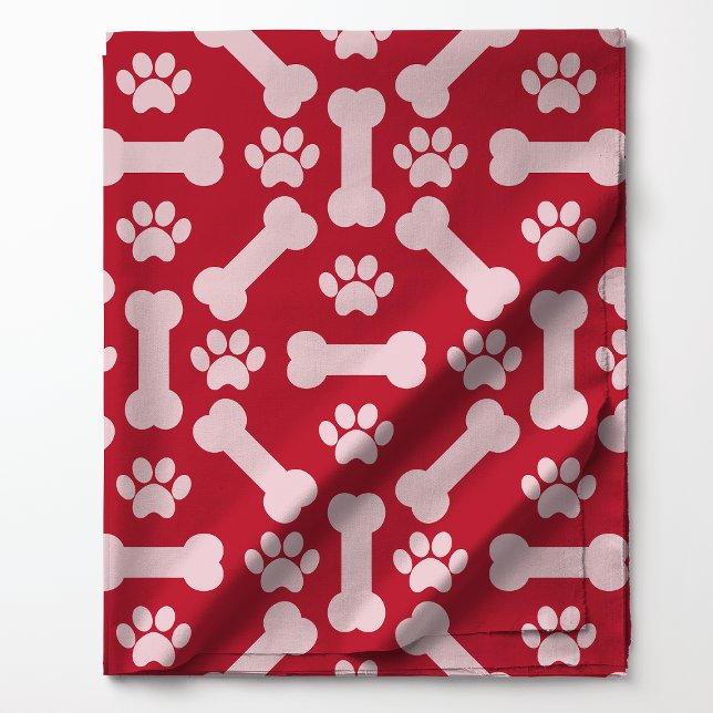 Tissu Paw Prints and Bones Rouge (Créateur téléchargé)