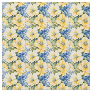 Tissu Pays Français Fleurs jaunes et bleues