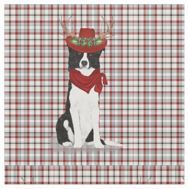 Tissu Pays frontière de Noël Collie et Western Plaid (Fermer)
