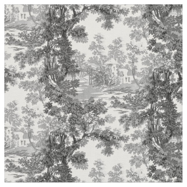 Tissu Paysage vintage Cottage Toile-Noir & Blanc (Fermer)