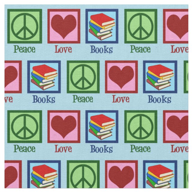 Tissu Peace Love Books Cute Blue Bookworm (Fermer)