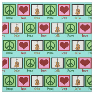 Tissu Peace Love Cello Cute Turquoise