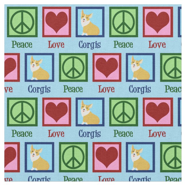 Tissu Peace Love Corgis (Fermer)