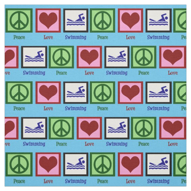 Tissu Peace Love Natation Cute Swim Team Blue (Échantillon)
