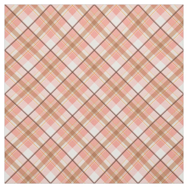 Tissu Peach Red Coral White Brown Plaid Motif (Échantillon)