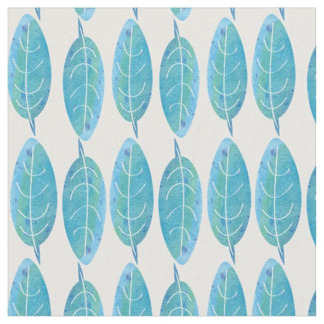 Tissu Peacock bleu moderne aquarelle design feuille (Fermer)