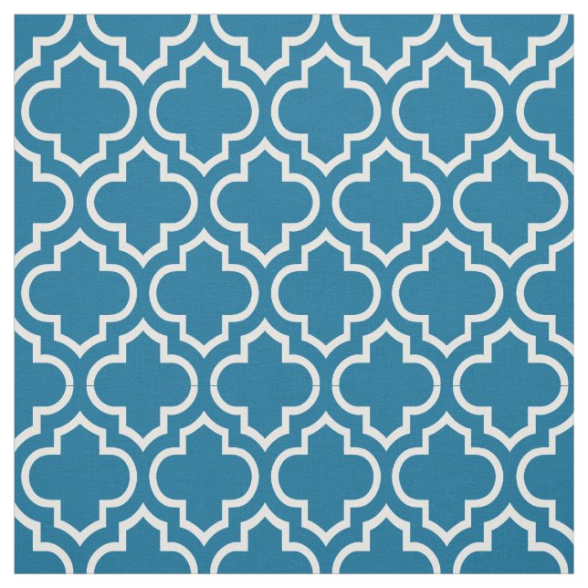 Tissu Peacock Blue, Quatrefoil Marocain Blanc #6 (Échantillon)