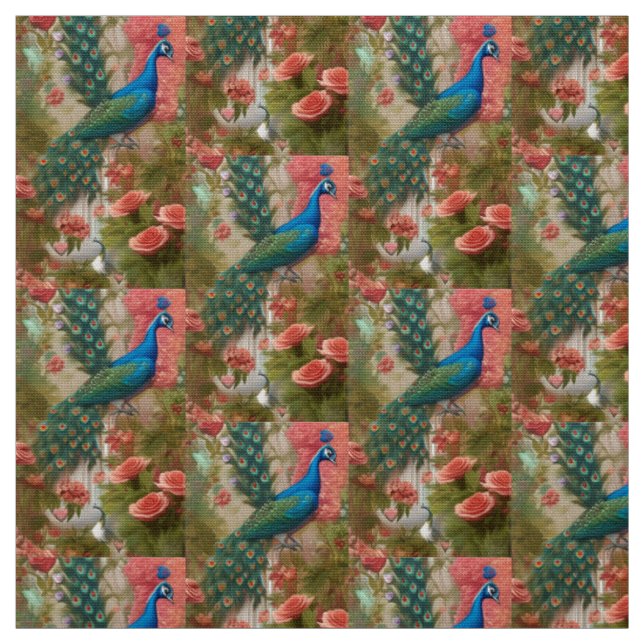 Tissu Peacock en Apricot Jardin Rose (Échantillon)