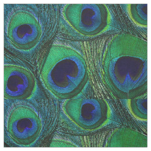 Tissu Peacock Feather Fabric - Green Turquoise Blue Navy