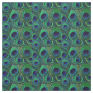 Tissu Peacock Feather Fabric - Green Turquoise Blue Navy