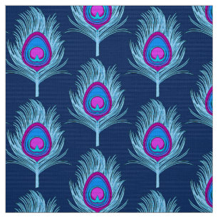 Tissu Peacock Feathers, Navy et Pastel Blue