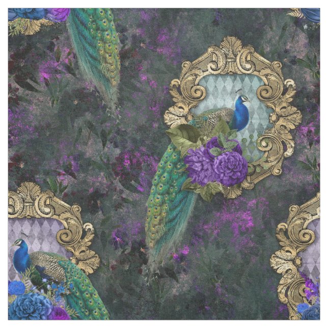 Tissu Peacock, Fleurs et Gold Frame (Échantillon)