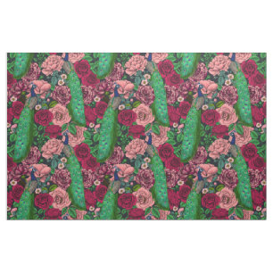 Tissu Peacocks dans le jardin rose 2