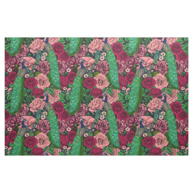 Tissu Peacocks dans le jardin rose 2 (Fat Quarter)