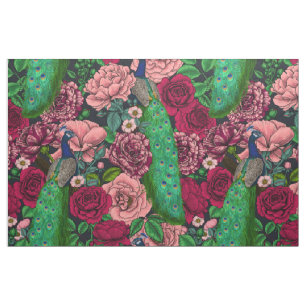 Tissu Peacocks dans le jardin rose 2
