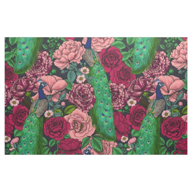 Tissu Peacocks dans le jardin rose 2 (Fat Quarter)