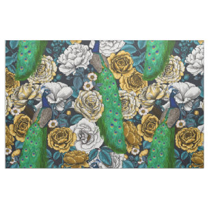 Tissu Peacocks dans le jardin rose 3