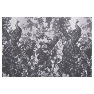 Tissu Peacocs En Jardin Rose Motif Bleu