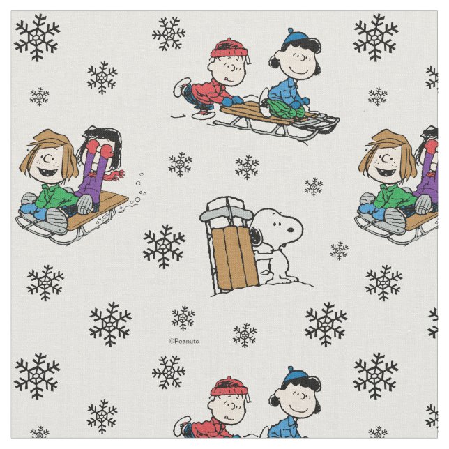 Tissu Peanuts Gang Sledding and Snowflakes (Fermer)