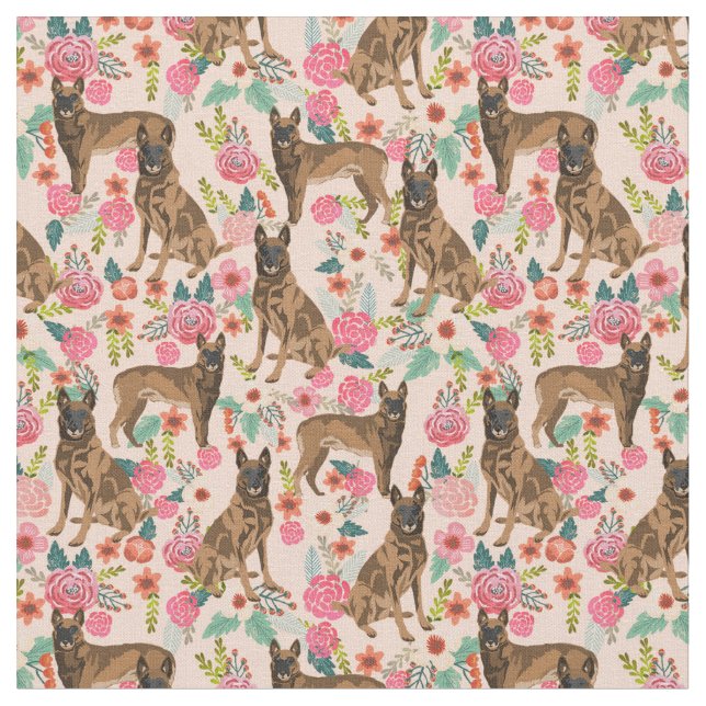 Tissu Pêche à la floraison de chiens malinois belges (Fermer)