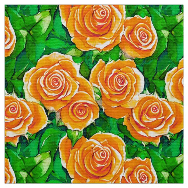 Tissu Pêche / Corail Orange Aquarelle Roses (Échantillon)