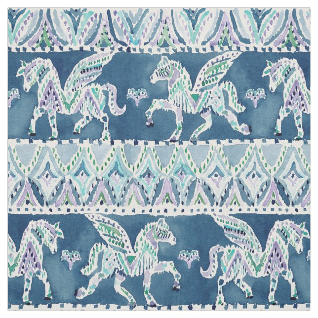 Tissu PEGASUS PARADE Navy Boho Print (Échantillon)