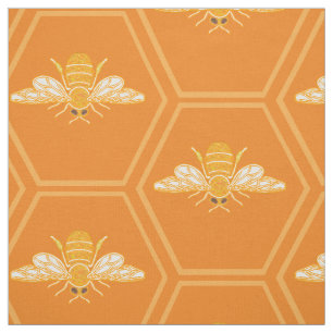Tissu Peigne de miel orange avec des abeilles