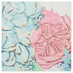 Tissu Peine de menthe rose mignonne et peinture florale 
