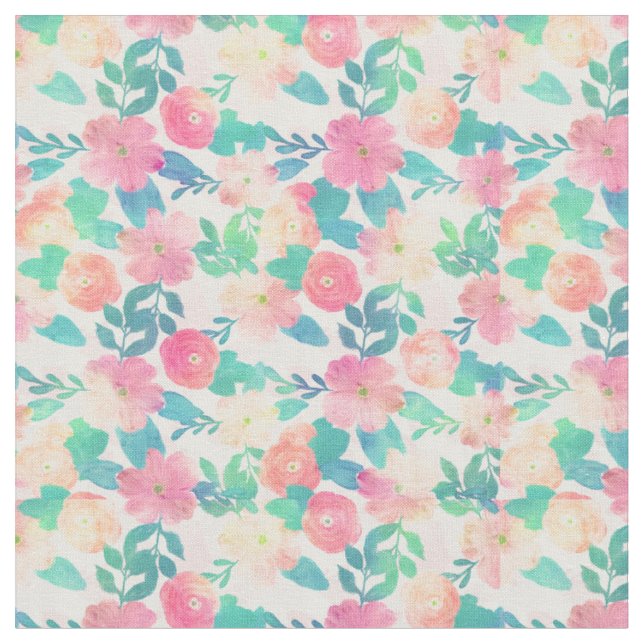 Tissu Peinture à main rose bleu florale Fille Design (Fermer)